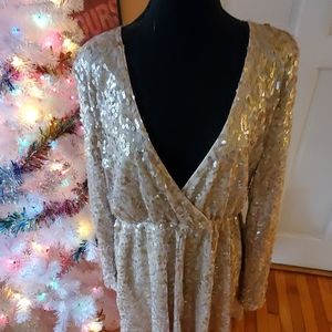 sequin wrap skater dress